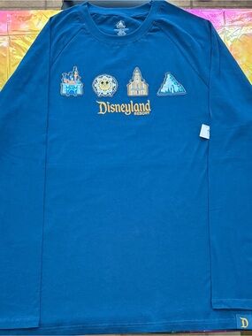 NWT! Disneyland Resort Patches W/Embroidery ~ Long Sleeve Shirt ~Blue ~ Size XXL